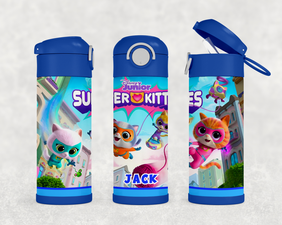 Personalized Super Kitties 12oz Kids Stainless Steel Water Bottle Tumbler