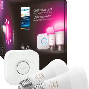 Philips - Hue A19 Bluetooth 60W Smart LED Starter Kit - White and Color Ambiance