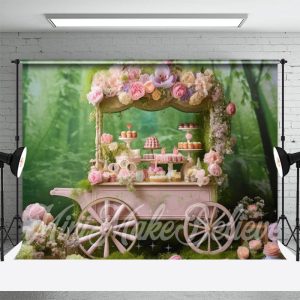 Pink Dessert Flower Cart Spring Photography Backdrop - Aperturee