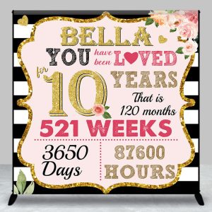 Pink Golden Time Stripe Custom Anniversary Backdrop - Aperturee