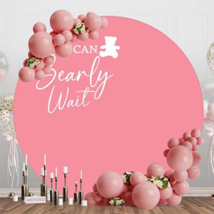 Pink We Can Bearly Wait Round Baby Shower Backdrop - Aperturee