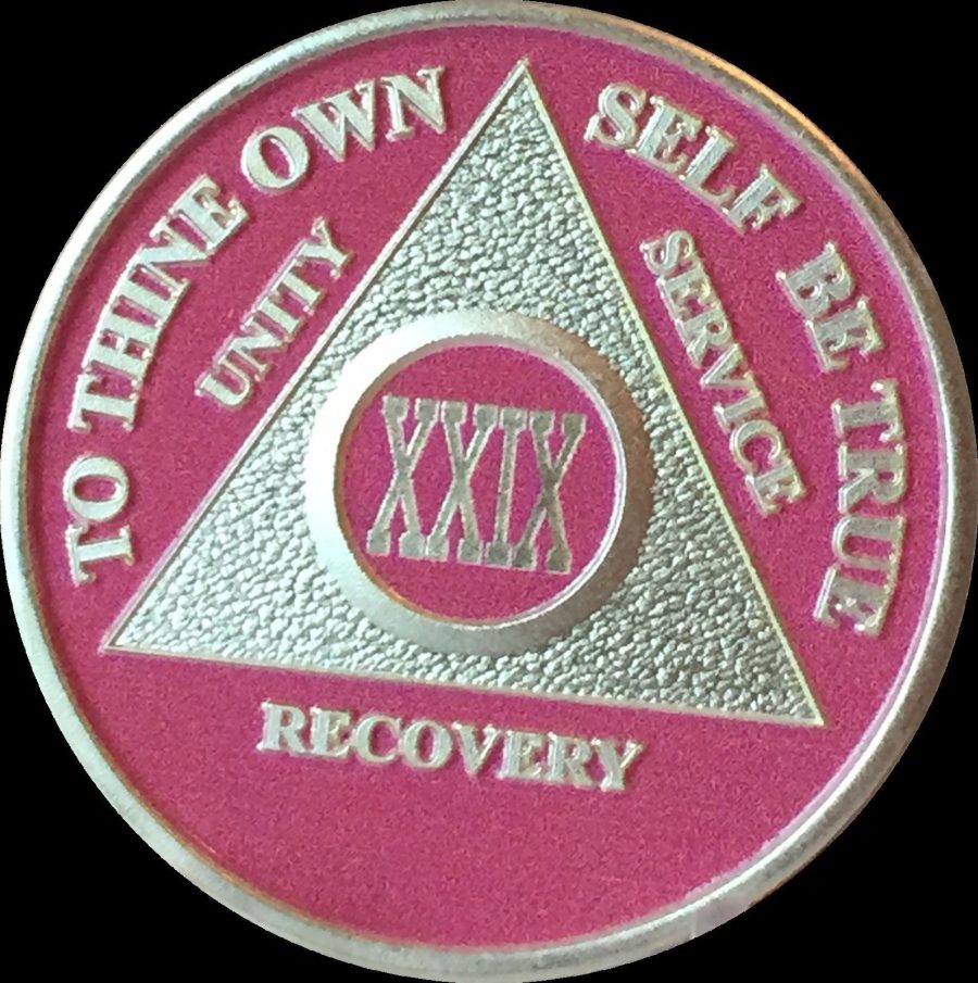 Pink & Silver Plated 29 Year AA Chip Alcoholics Anonymous Medallion Coin