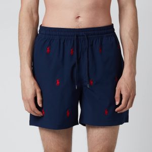 Polo Ralph Lauren Men's Traveler Allover Pony Swimming Trunks - Newport Navy - M