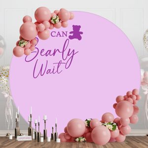 Purple We Can Bearly Wait Round Baby Shower Backdrop - Aperturee