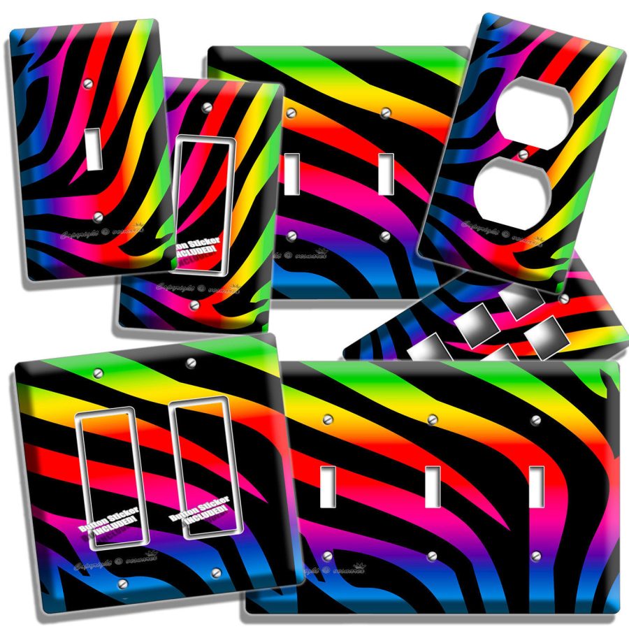 RAINBOW ZEBRA STRIPE ANIMAL PRINT LIGHT SWITCH OUTLET WALL PLATE ROOM HOME DECOR