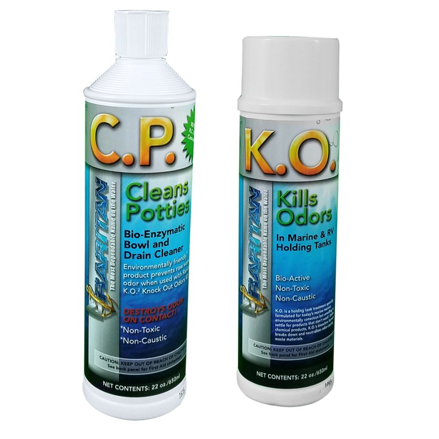 RARITAN 1PPOT POTTY PACK WITH K.O. KILLS ODORS & C.P. CLEANS POTTIES - 1 OF EACH - 22OZ BOTTLES