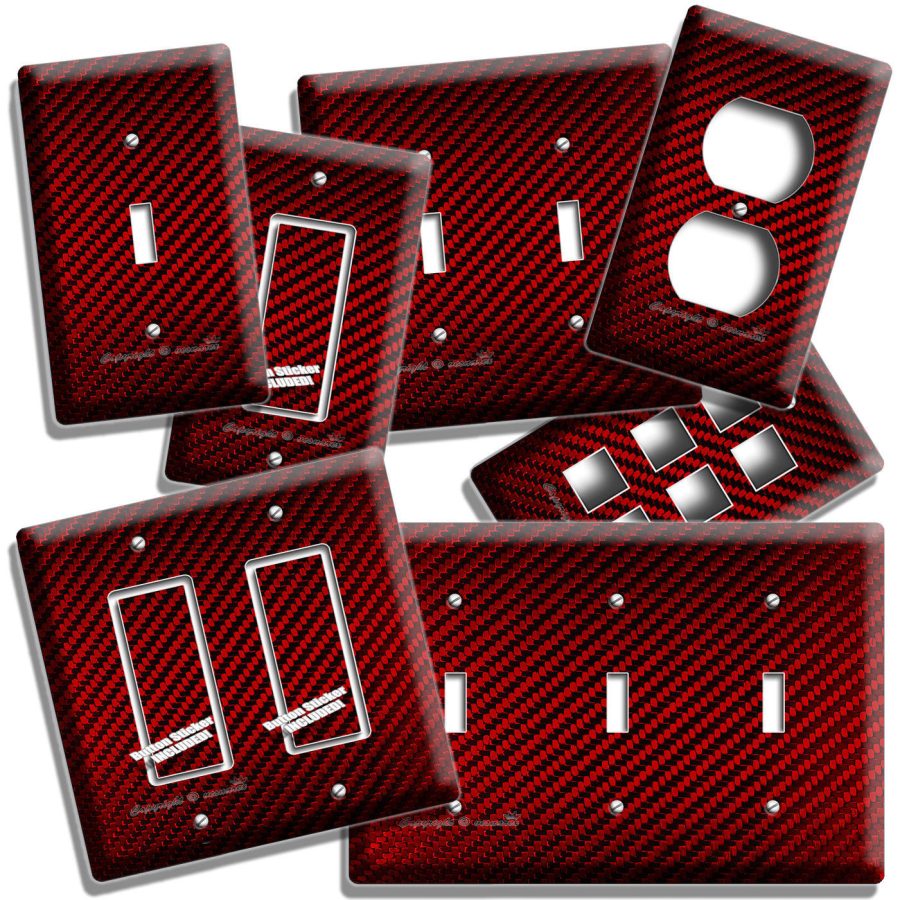 RED CARBON FIBER LOOK LIGHT SWITCH OUTLET COVER WALL PLATE MAN CAVE GARAGE DECOR