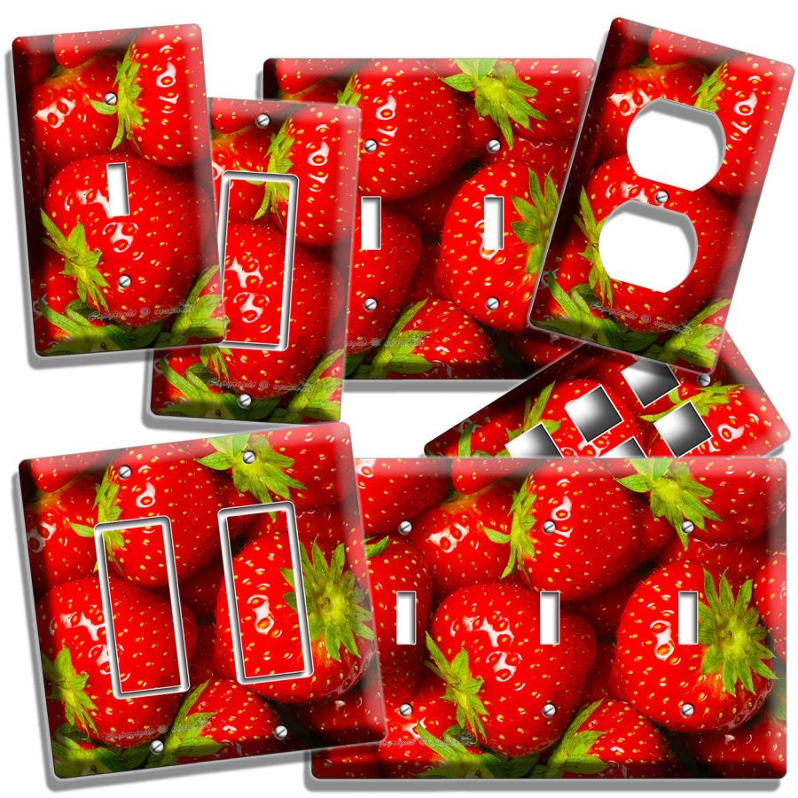 RED STRAWBERRIES LIGHT SWITCH WALL PLATE OUTLET KITCHEN DINING ROOM HD ART DECOR