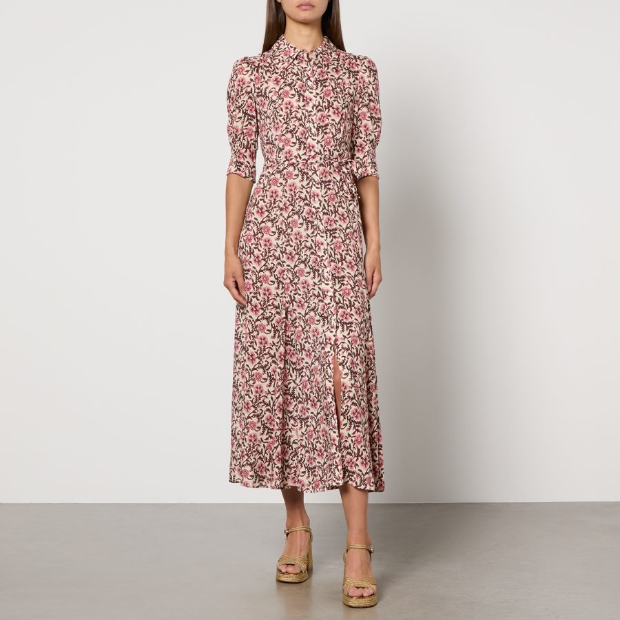 RIXO Bloom Floral-Print Satin Midi Dress - UK 6