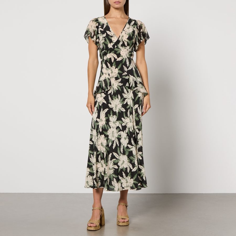 RIXO Evie Floral-Print Silk Midi Dress - UK 8