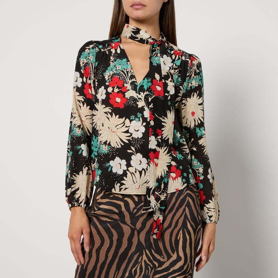 RIXO Moss Floral-Print Silk-Chiffon Blouse - UK 6