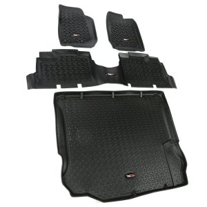 RUGGED RIDGE 12988.04 Floor Liner, Front/Rear/Cargo Fits 2011-2018 Jeep Wrangler JKU 4-Door, Black