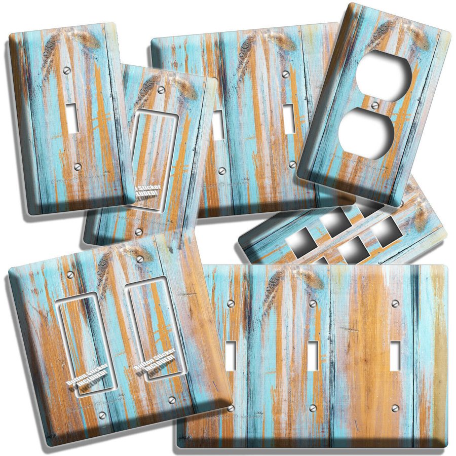 RUSTIC AGED WORN OUT BLUE RECLAIMED BEACH WOOD LIGHT SWITCH PLATES OUTLET DECOR