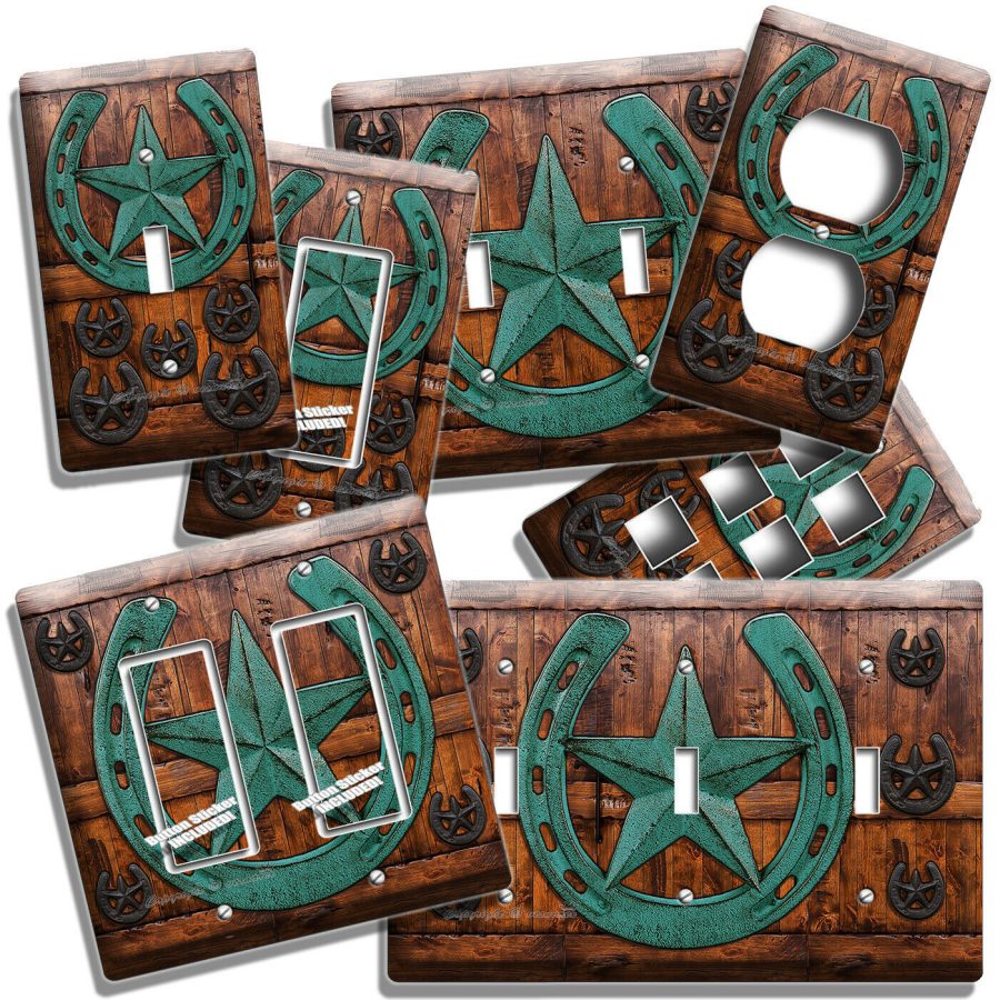 RUSTIC PATINA HORSESHOE BARN DOOR LIGHT SWITCH OUTLET WALL PLATES WESTERN DECOR