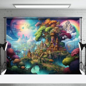 Rainbow Tree Cloud Enchanted Forest Magic Backdrop - Aperturee