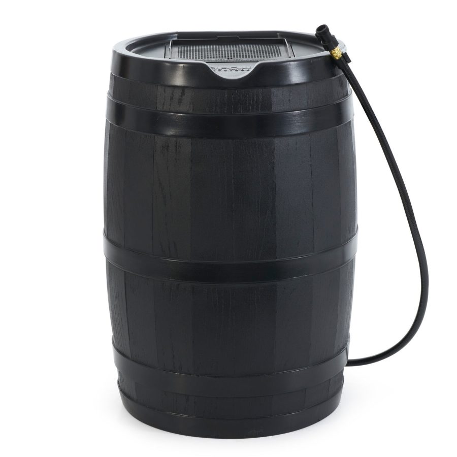 Rc45 45 Gallon Outdoor Rain Water Catcher Barrel Container, Black