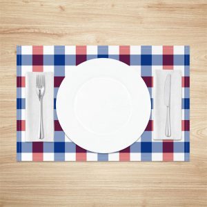 Red Blue White Squre Plaid Dining Set Of 4 Placemats - Aperturee