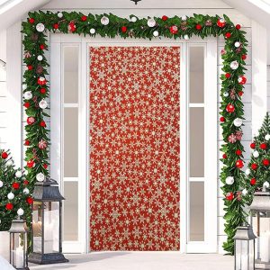 Red Gold Snowflake Simple Merry Christmas Door Cover - Aperturee