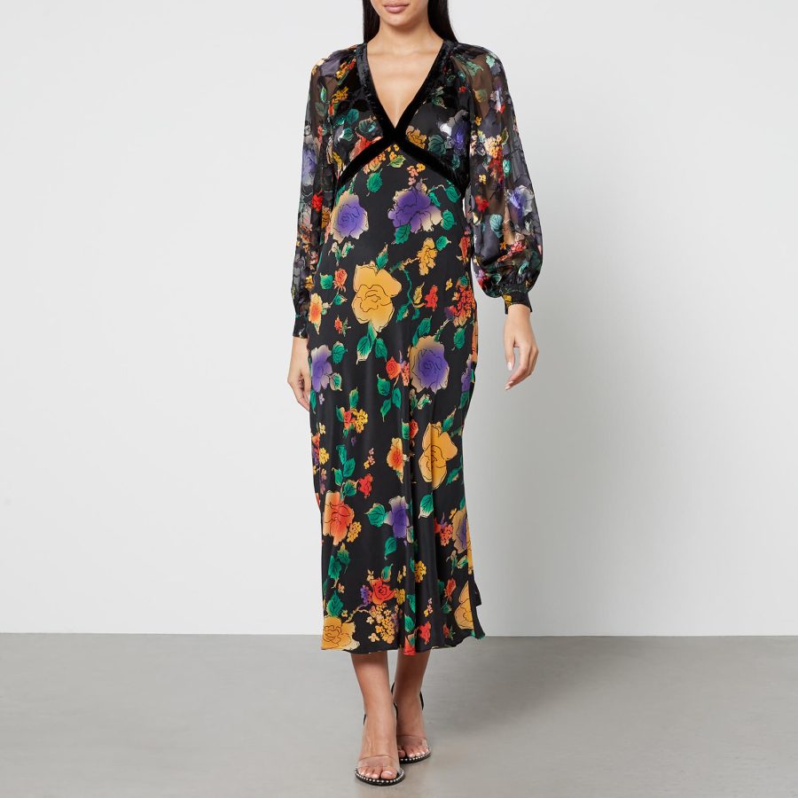 Rixo Ayla Floral-Print Chiffon Midi Dress - UK 6