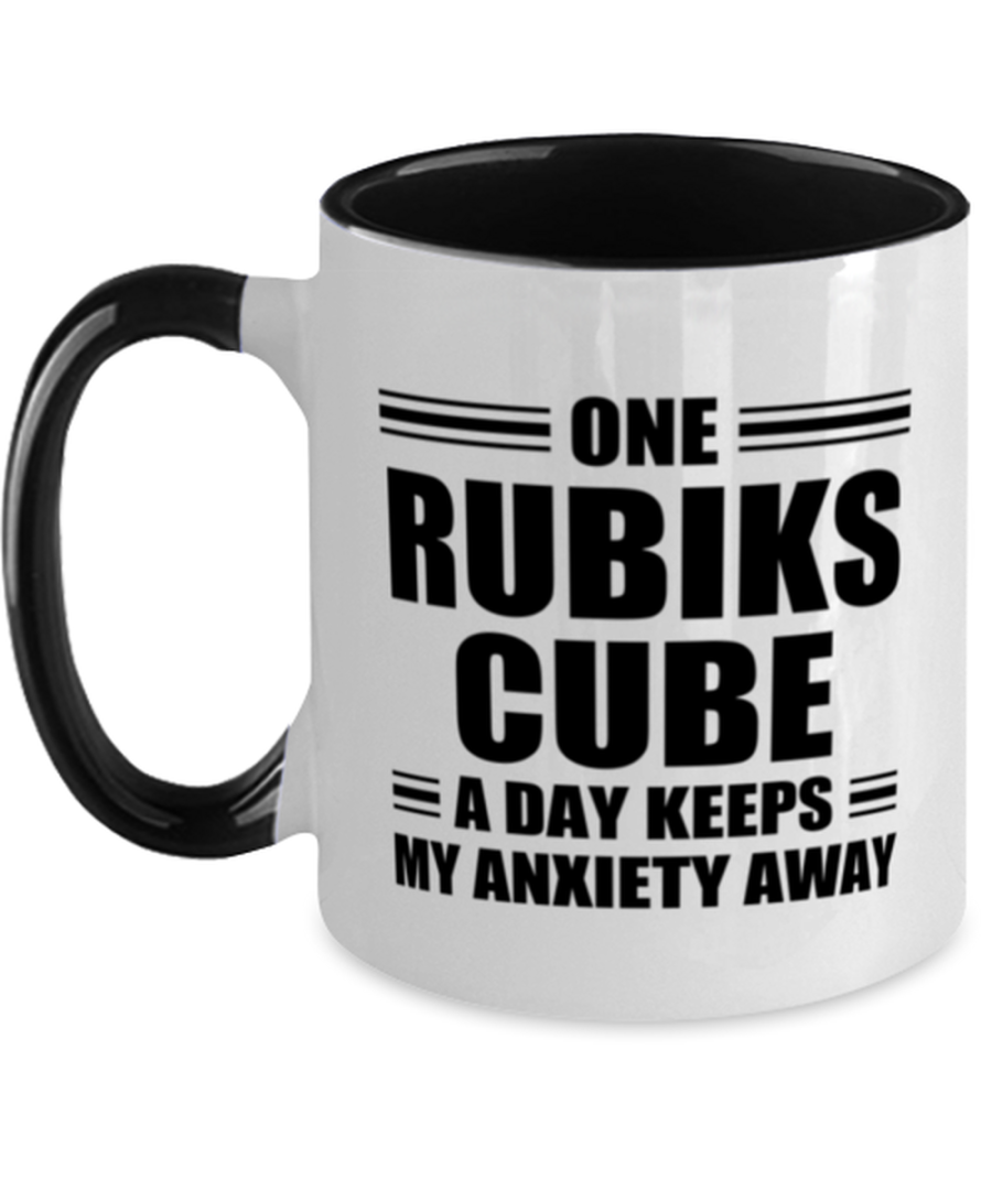 Rubiks Cube Collector Mug - One A Day Keeps My Anxiety Away - Funny Two-tone