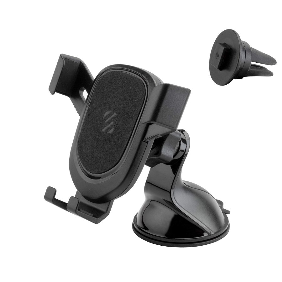 SCOSHE GHVWD GRAVITYDROP 3-in-1 Suction Cup or Vent Car Mount | Dash Mount, Suction Mount and Vent Clips | Adjustable Rotating Mount