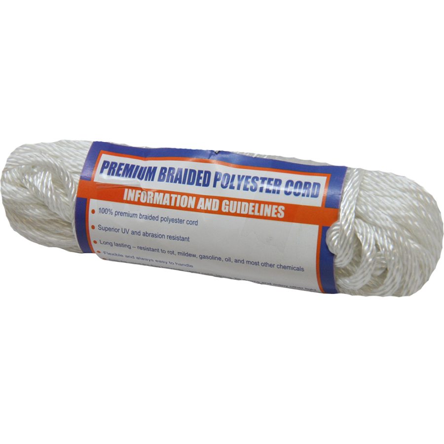 SEA-DOG 303304050-1 SOLID BRAID POLYESTER CORD HANK - 5/32 INCH X 50FT - WHITE