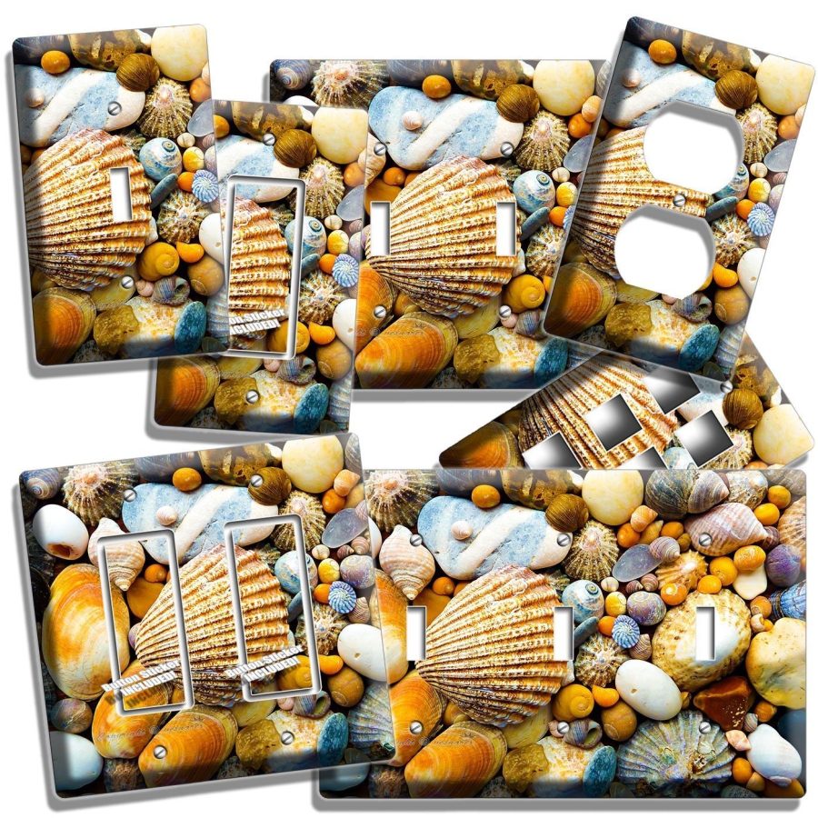 SEA SHELLS BEACH STONES LIGHT SWITCH WALL PLATE OUTLET BATHROOM SUMMER HOUSE ART