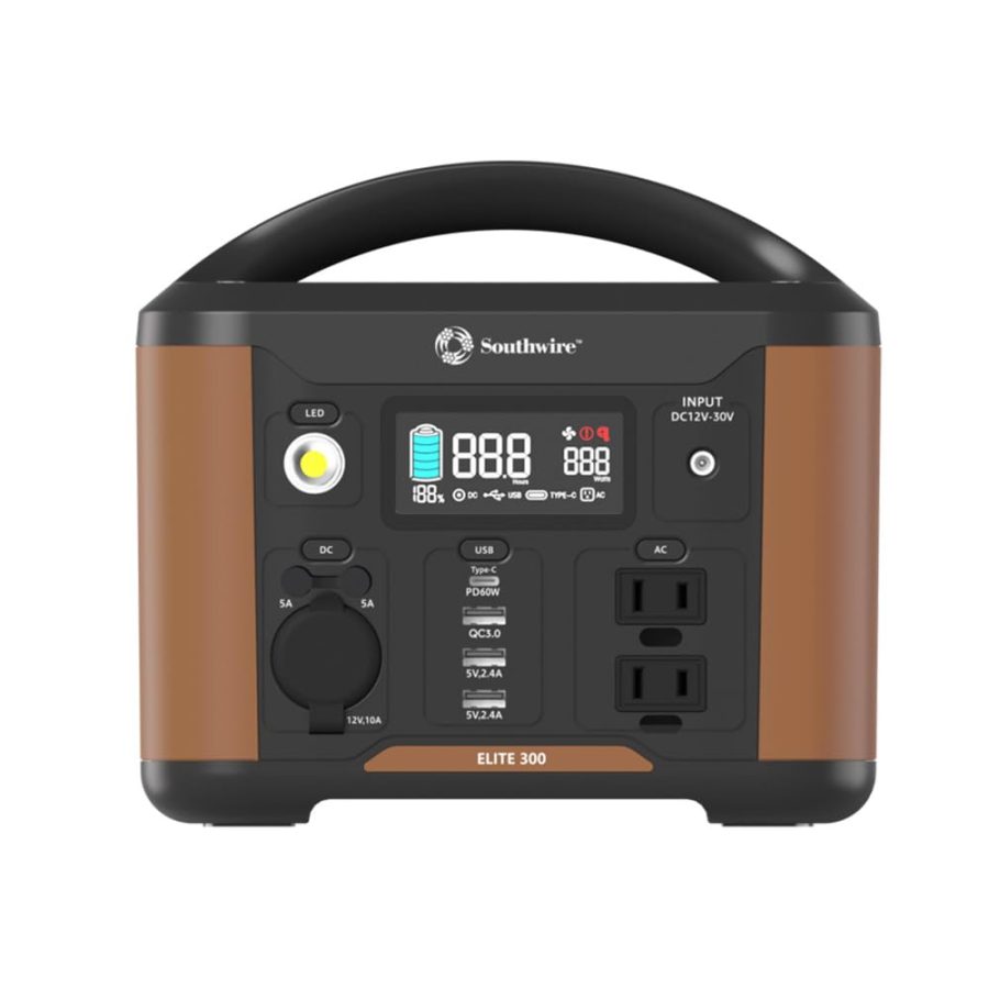 SOUTHWIRE 53251 Elite 300 Series, 296Wh Backup Lithium Battery, 120V/300W Pure Sine Wave AC Outlet, Solar Generator (Solar Panel Not Included) for Camping, Travel, RV, Outdoors and more