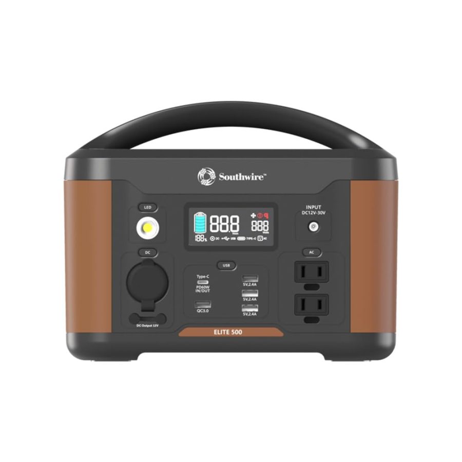 SOUTHWIRE 53252 Elite 500 Series, 515Wh Backup Lithium Battery, 120V/500W Pure Sine Wave AC Outlet, Solar Generator (Solar Panel Not Included) for Home Backup Power, Emergency Power, Camping and more