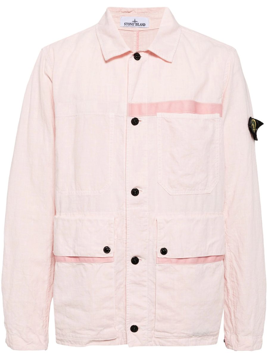 STONE ISLAND Compass-Badge Buttoned Shirt Jacket Pink