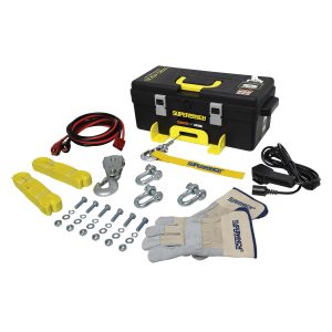 SUPERWINCH 1140222 Winch2Go 12V DC Electric Portable Utility Winch 4000lb/1814.4kg Single Line Pull with Steel Mounting Plate, Integrated Hawse Fairlead, 7/32 INCH x 40FT Steel Wire Rope, Handheld Remote