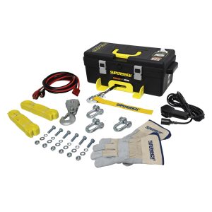 SUPERWINCH 1140232 Winch2Go 12V DC Electric Portable Utility Winch 4000lb/1814.4kg Single Line Pull with Steel Mounting Plate, Integrated Hawse Fairlead, 7/32 INCH x 40FT Synthetic Rope, Handheld Remote