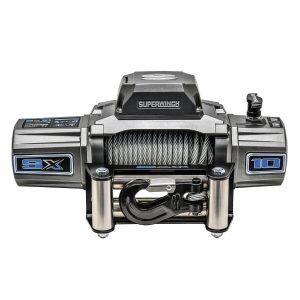 SUPERWINCH 1710200 SX10 12V DC Electric Waterproof Recovery Winch 10,000lb/4,536kg Single Line Pull with Roller Fairlead 3/8in x 80ft Steel Wire Rope Corded Handheld Remote No-Bind Clutch