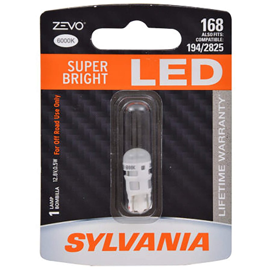 SYLVANIA 168LED.BP 168 T10 W5W ZEVO LED White Bulb - Bright LED Bulb, Ideal for Interior Lighting - Map, Dome, Truck, Cargo and License Plate (Contains 1 Bulb)