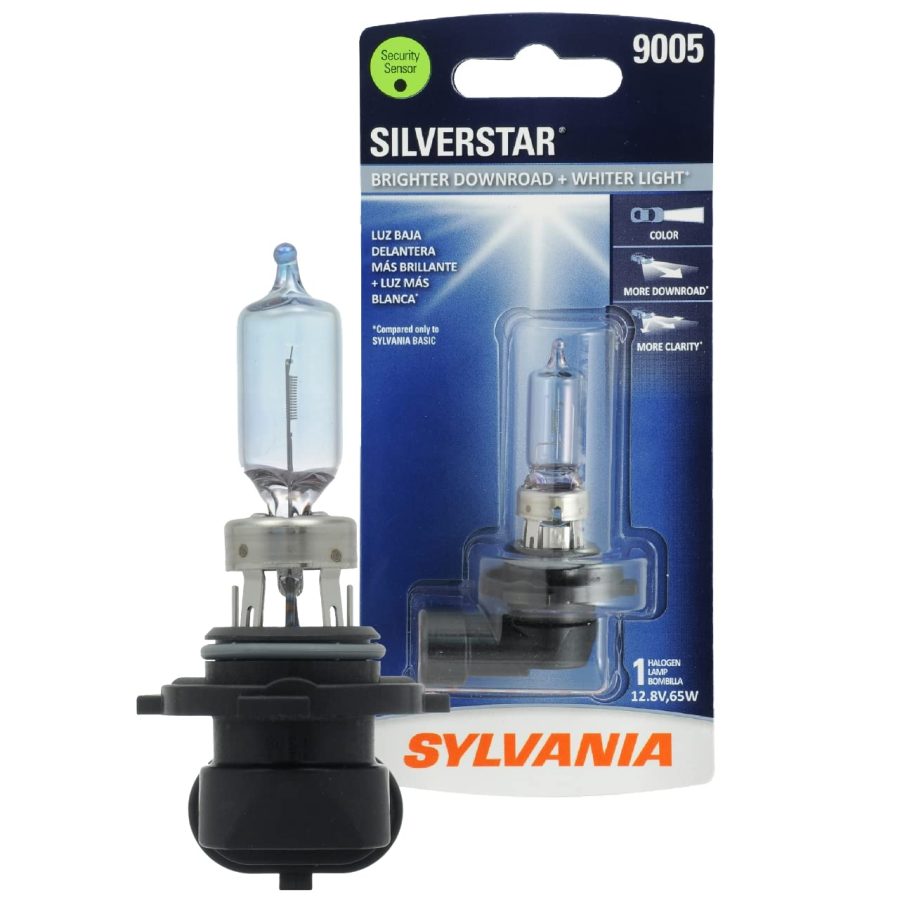 SYLVANIA 9005ST.BP 9005 SilverStar - High Performance Halogen Headlight Bulb, High Beam, Low Beam and Fog Replacement Bulb, Brighter Downroad with Whiter Light (Contains 1 Bulb)