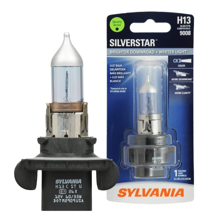 SYLVANIA H13ST.BP H13 SilverStar - High Performance Halogen Headlight Bulb, High Beam, Low Beam and Fog Replacement Bulb, Brighter Downroad with Whiter Light (Contains 1 Bulb)