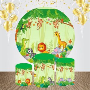 Safari Forest Animals Round Baby Shower Backdrop Kit - Aperturee