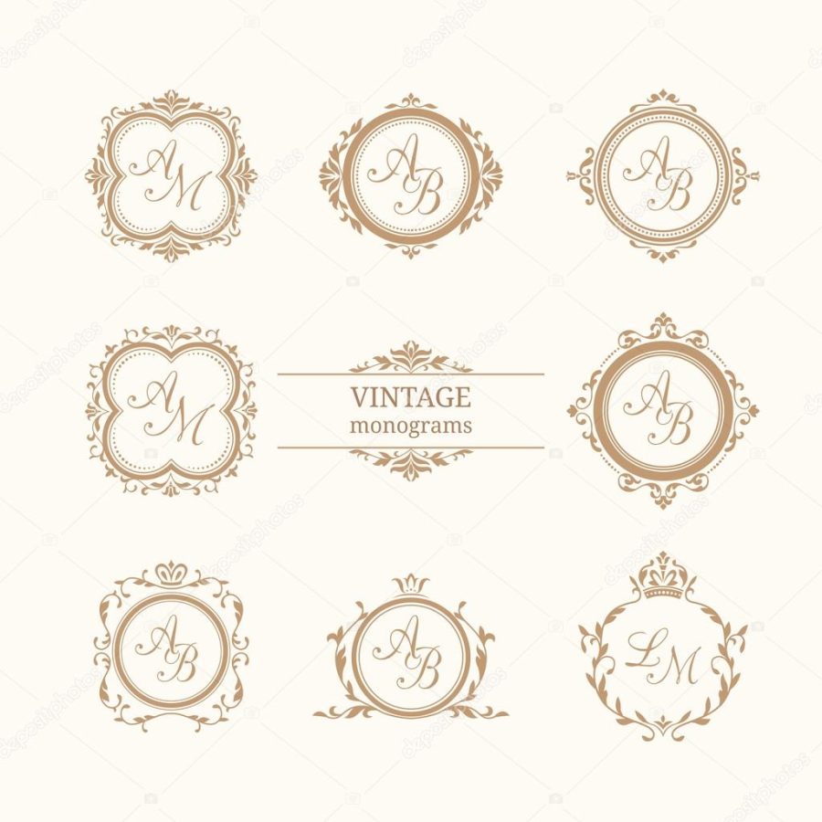 Set of elegant floral monograms