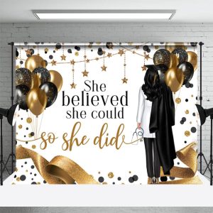 She Believed She Could Girls Graduation Backdrop - Aperturee