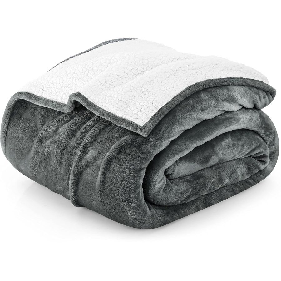 Sherpa Blanket Queen Size [Grey, 90X90 Inches] - 480Gsm Thick Warm Plush Fleece