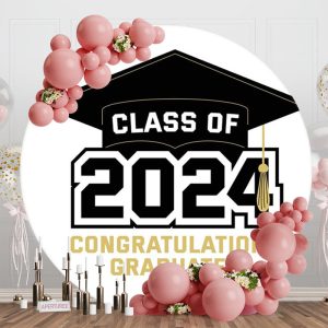 Simple Bachelor Cap Circle Happy Graduation Backdrop - Aperturee