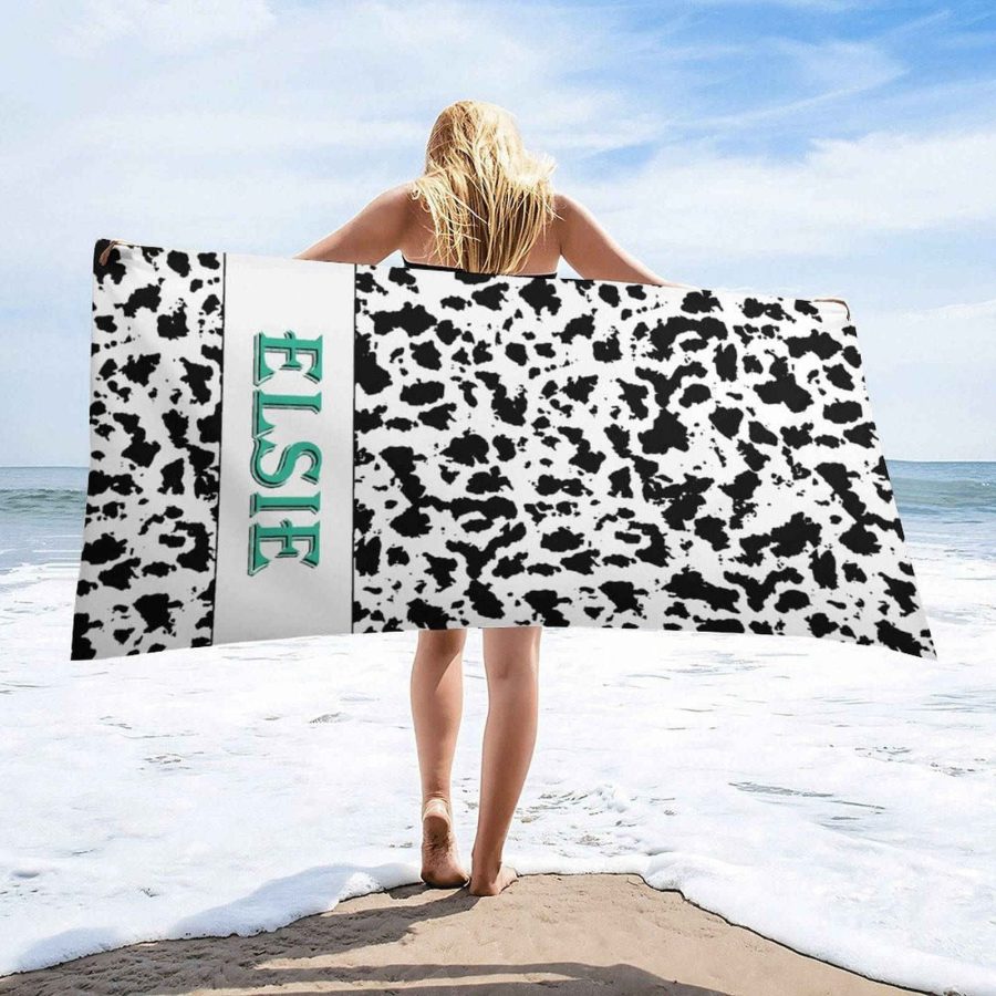 Simple Black White Pattern Personalized Name Beach Towel - Aperturee