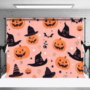 Smiley Pumpkin Black Hat Halloween Portrait Backdrop - Aperturee