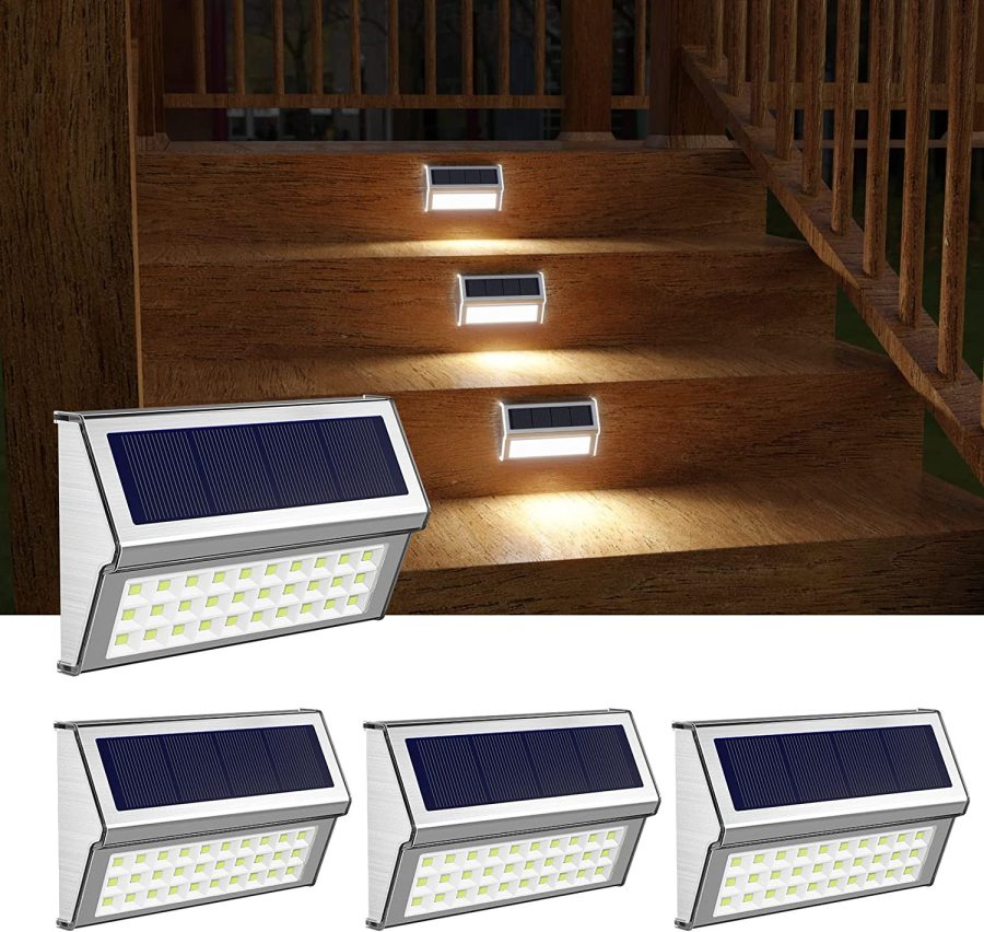 Solar Step Lights Outdoor 4 Pack 30 Led Stainless Steel Outside Solar Li