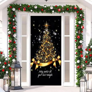 Sparkle Gold Bow Tie Black Christmas Door Cover - Aperturee