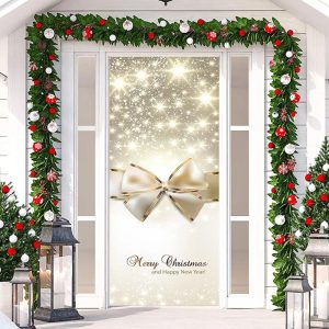 Sparkle Gold Bow Tie New Year Christmas Door Cover - Aperturee