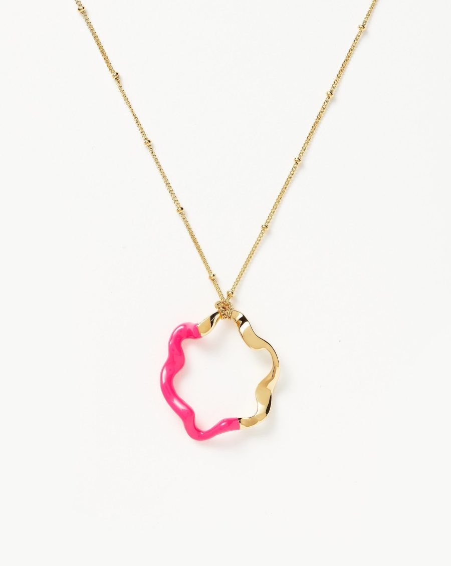 Squiggle Two Tone Enamel Pendant Necklace | 18k Gold Vermeil/Hot Pink