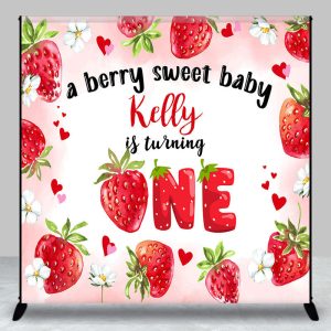 Sweet Baby Strawberry Custom 1st Birthday Backdrop - Aperturee