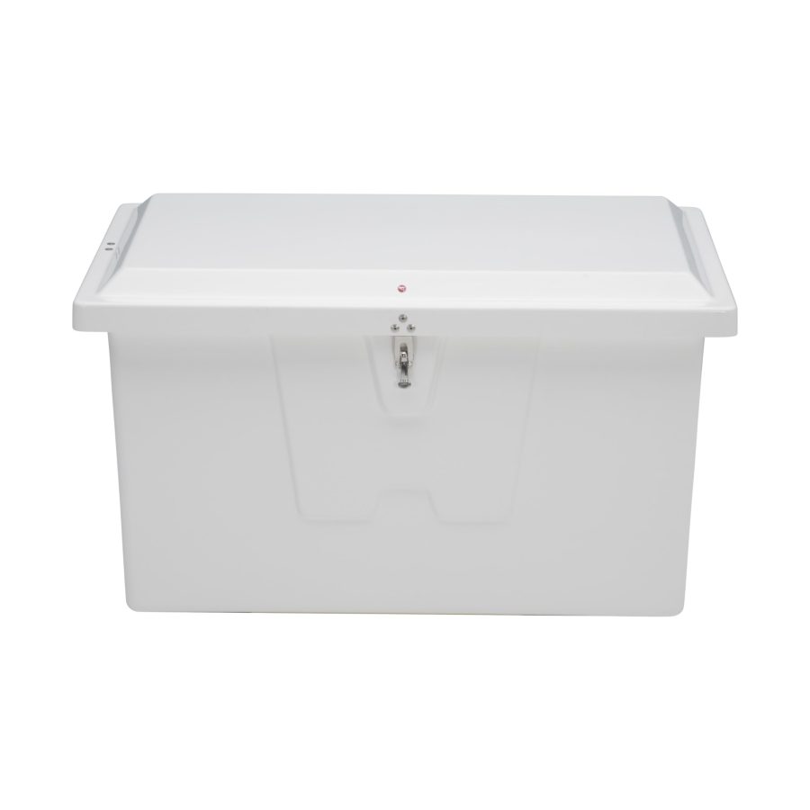 TAYLOR MADE 83553 PRODUCTS Stow N Go Small Fiberglass Deep Dock Box, White (27 INCHH x 46 INCHW x 26 INCHD) - Fiberglass construction, UV gelcoat finish, stainless steel lockable latch and hardware - 2020108643