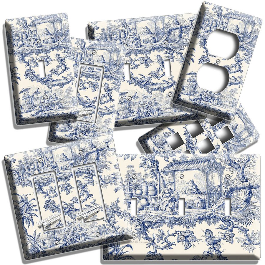 TOILE DE JOUY BLUE EUROPEAN PATTERN LIGHT SWITCH OUTLET WALL PLATE HOME HD DECOR